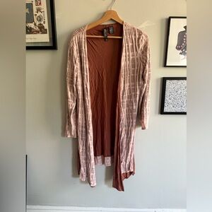 MarlaWynne reversible pink and terracotta open front cardigan